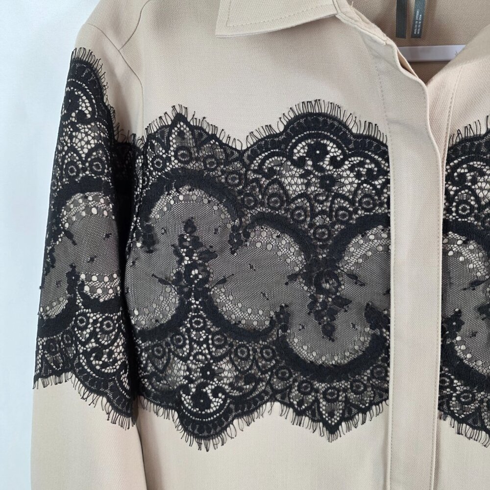 Anthropologie Long Sleeve Beige Playsuit Romper Women's Size Small Lace Accents - Picture 4 of 14